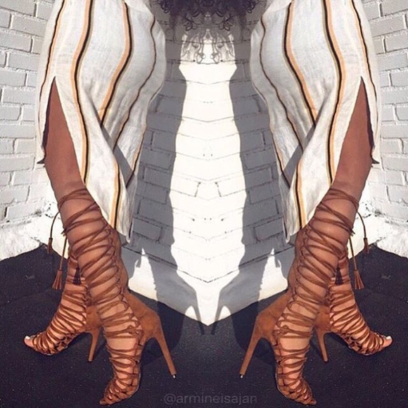 Simmi Rianne Tan Suede Lace Up Knee High Sandals - Picture 5 of 6